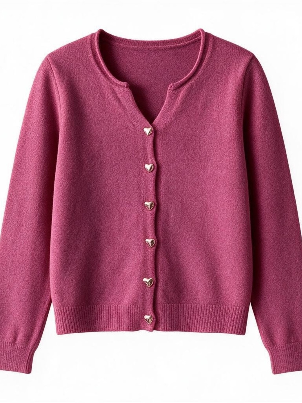 Y2K Rose Pink HEART Button Cardigan Sweater